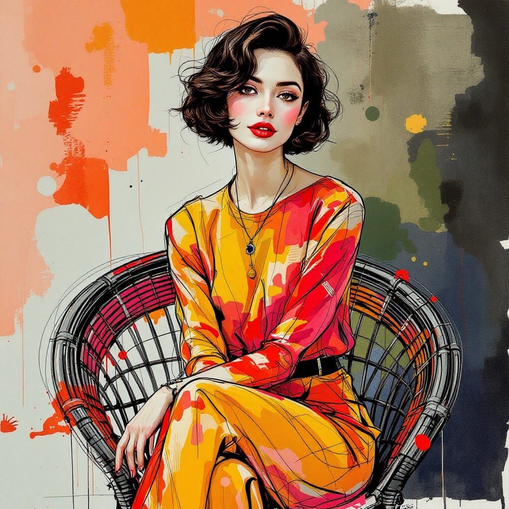 Confident Autumn Woman in Vibrant Ink and Color