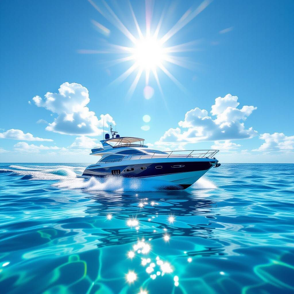 Luxurious Yacht Sailing on Turquoise Waves Under Bright Sun