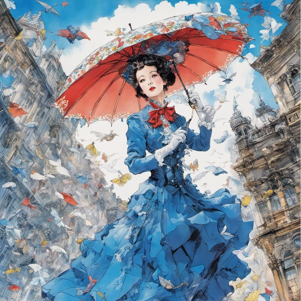 Mary Poppins Flies Above Flower Village