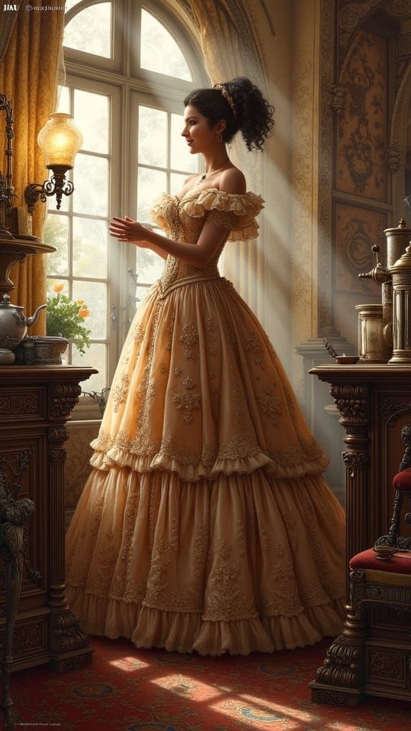 Victorian-Era Housewife in Opulent Parlor