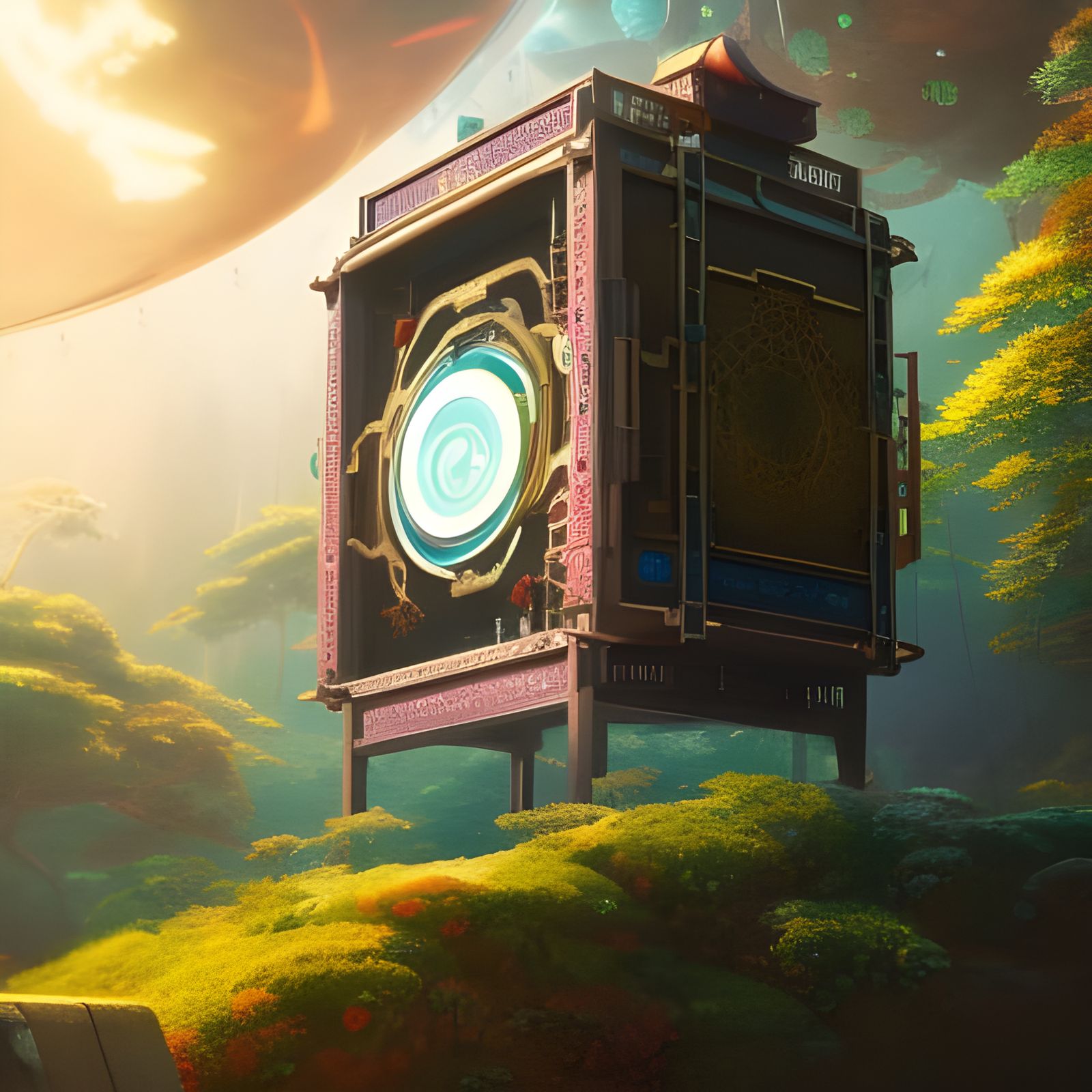Whimsical Tesseract Machine in Studio Ghibli Style