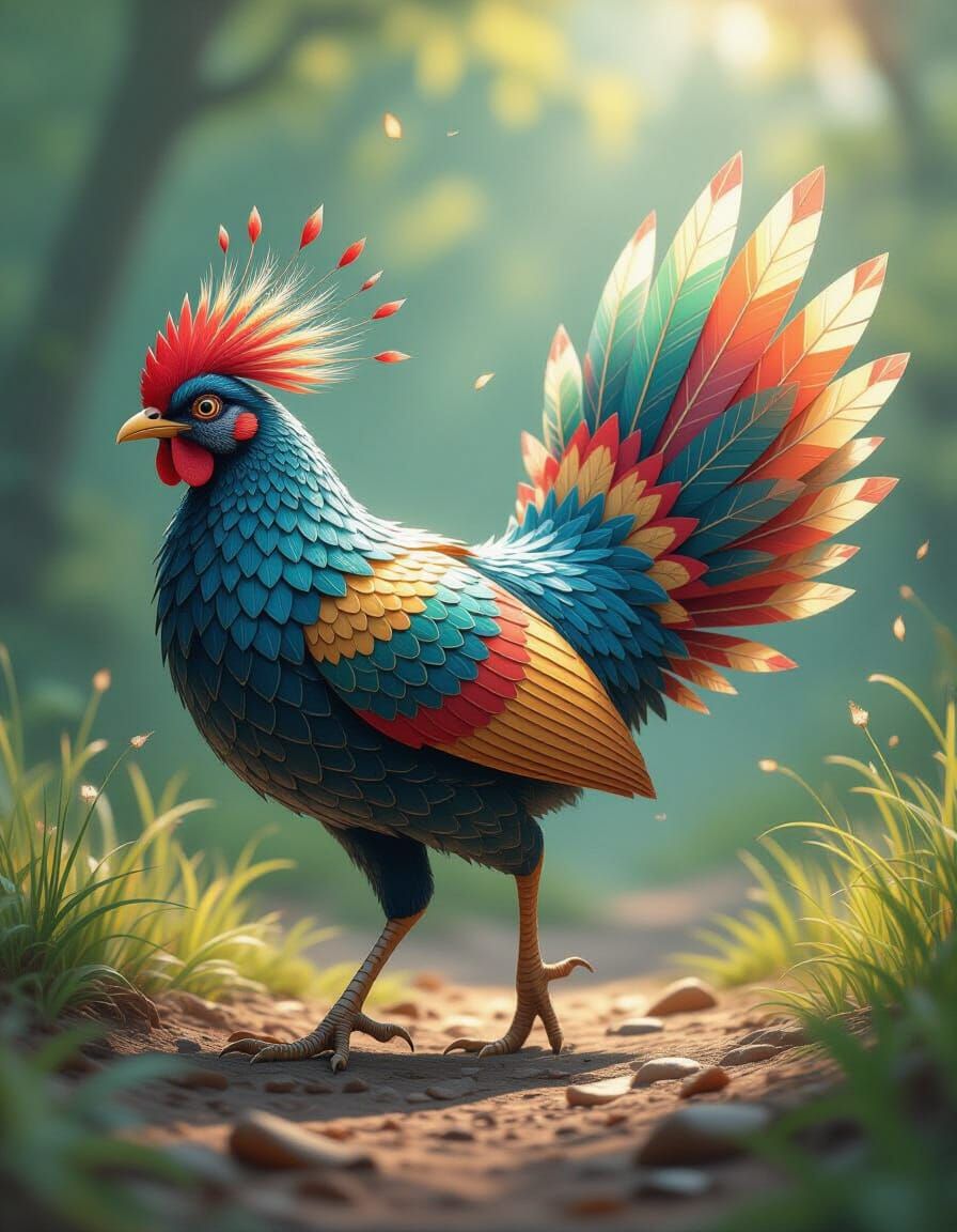 Kintsugi Epidexipteryx on the Hunt: Digital Painting