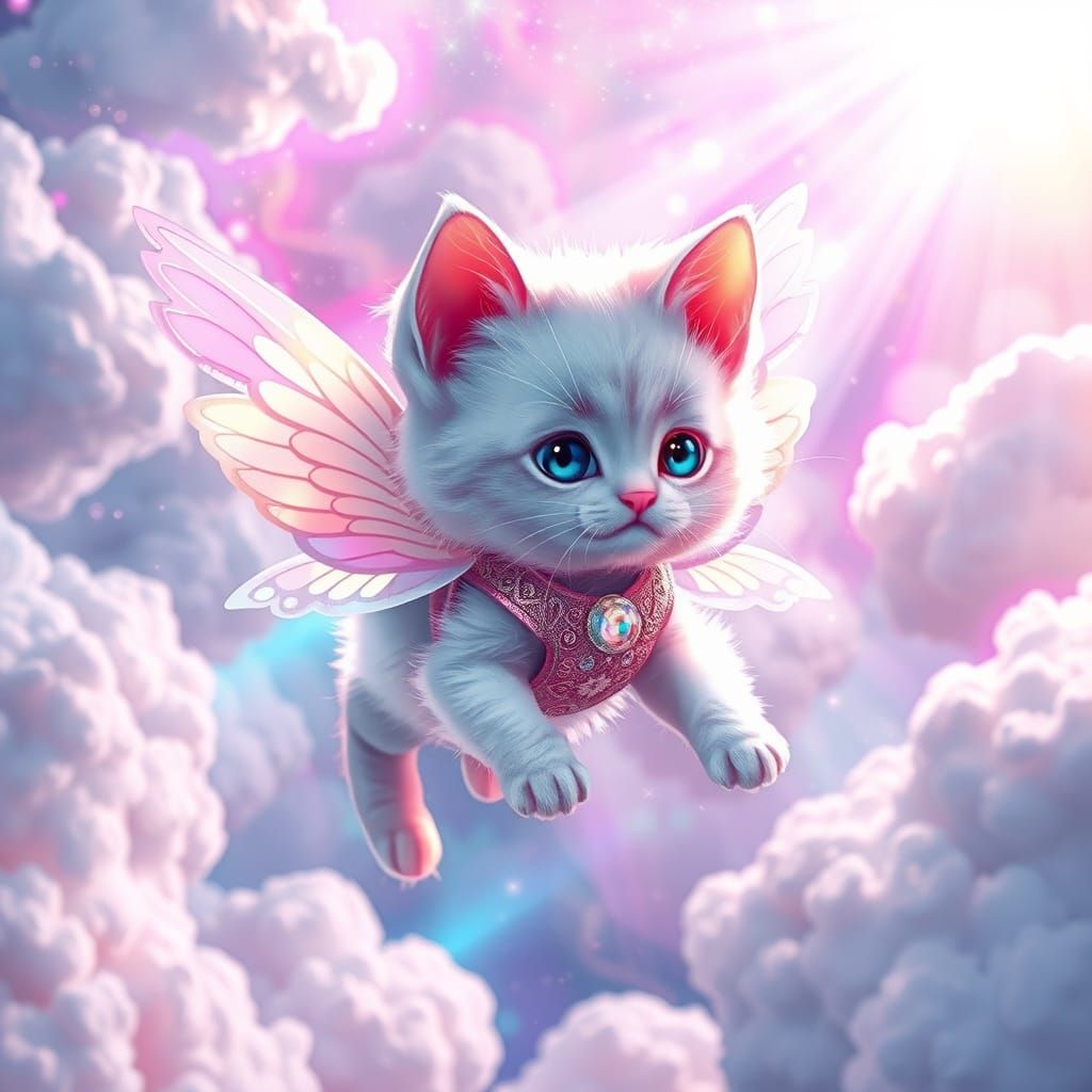 Dreamy Kitten Soars Through Heavenly Realms in Vibrant Anime...