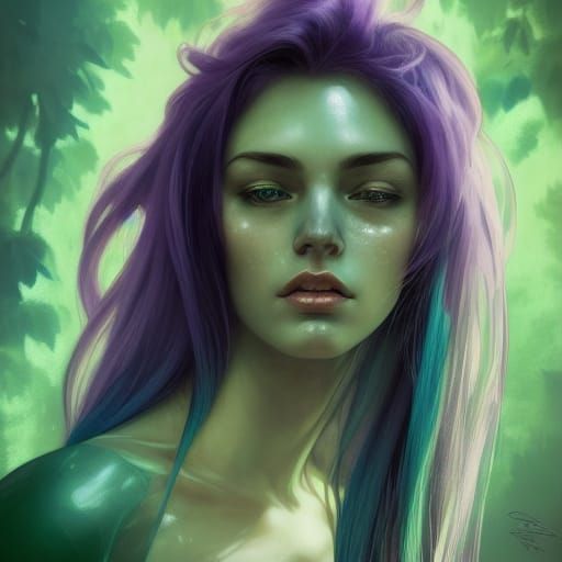 Fantasy Portrait with Colorful Hair, Digital Art