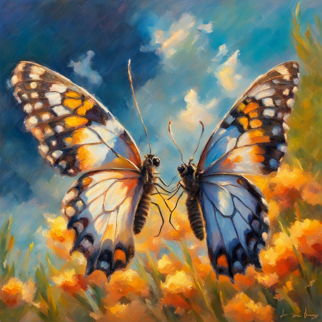 Felt Butterfly in Impressionist Oil Painting