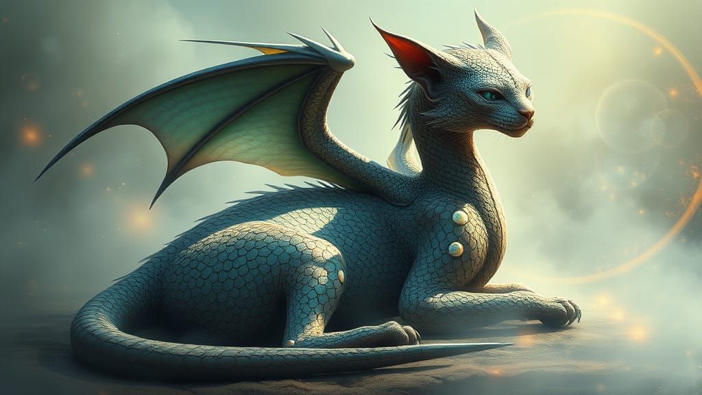 Dreamlike Dragoncat in Ethereal Landscape