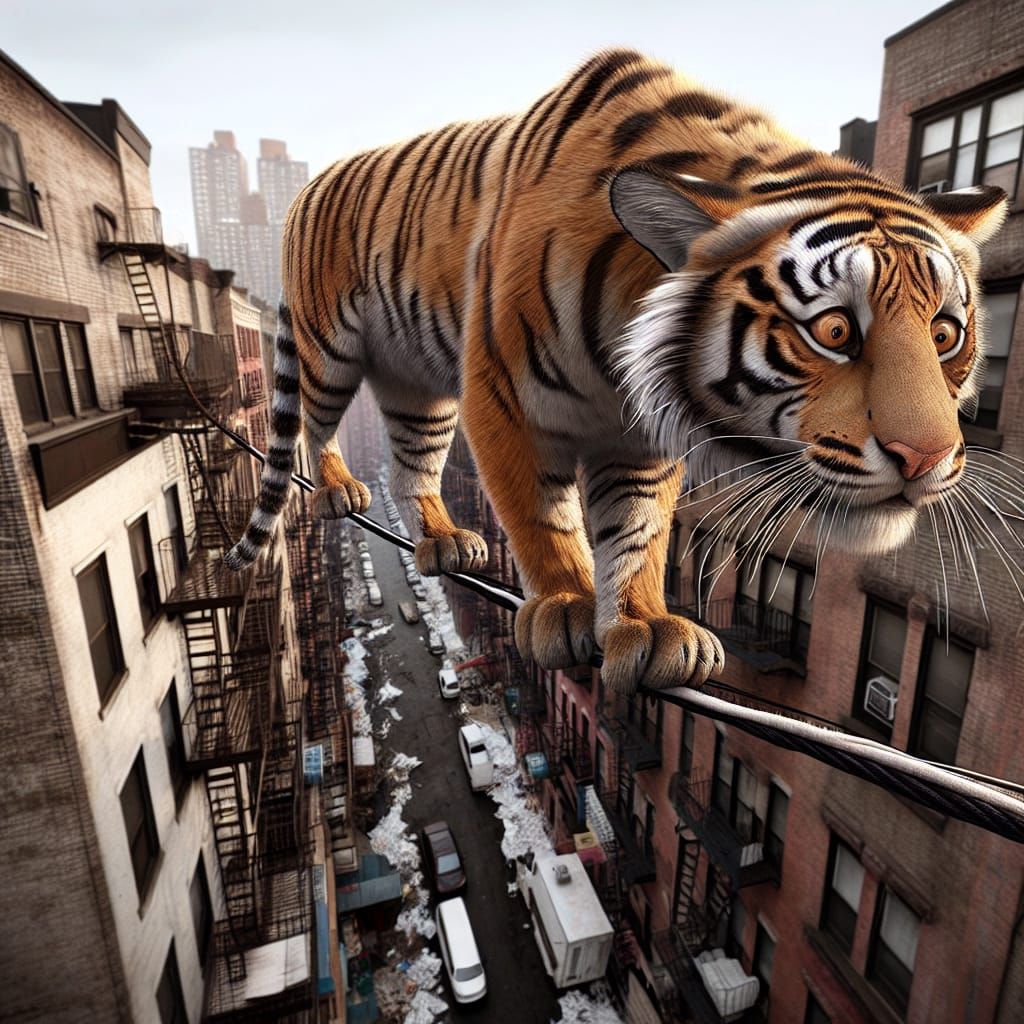 Urban Tiger Terror: A Precariously Perched Feline