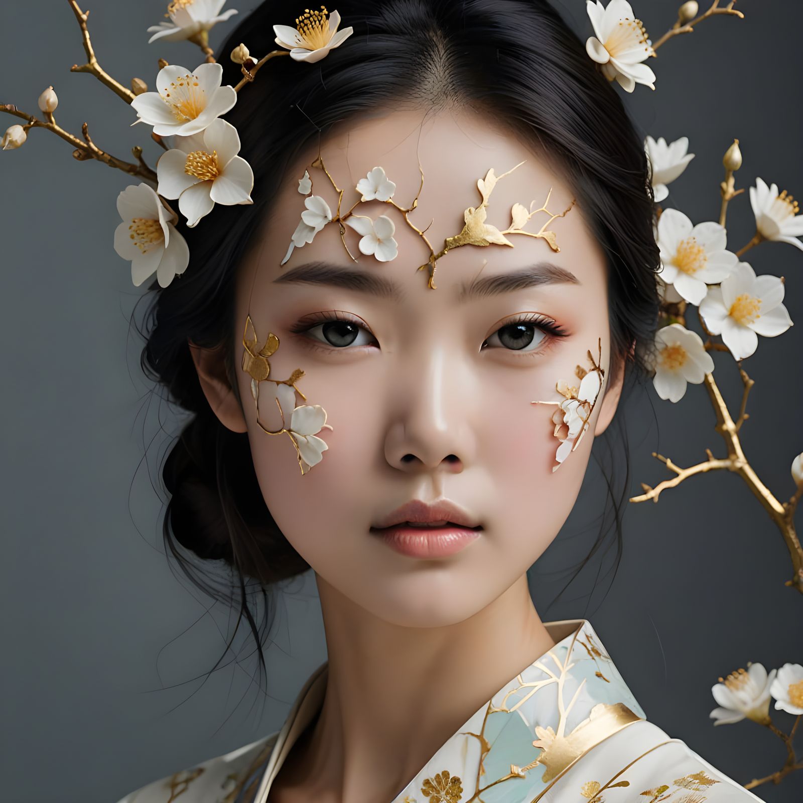 Asian Beauty in Elegant Porcelain Harmony