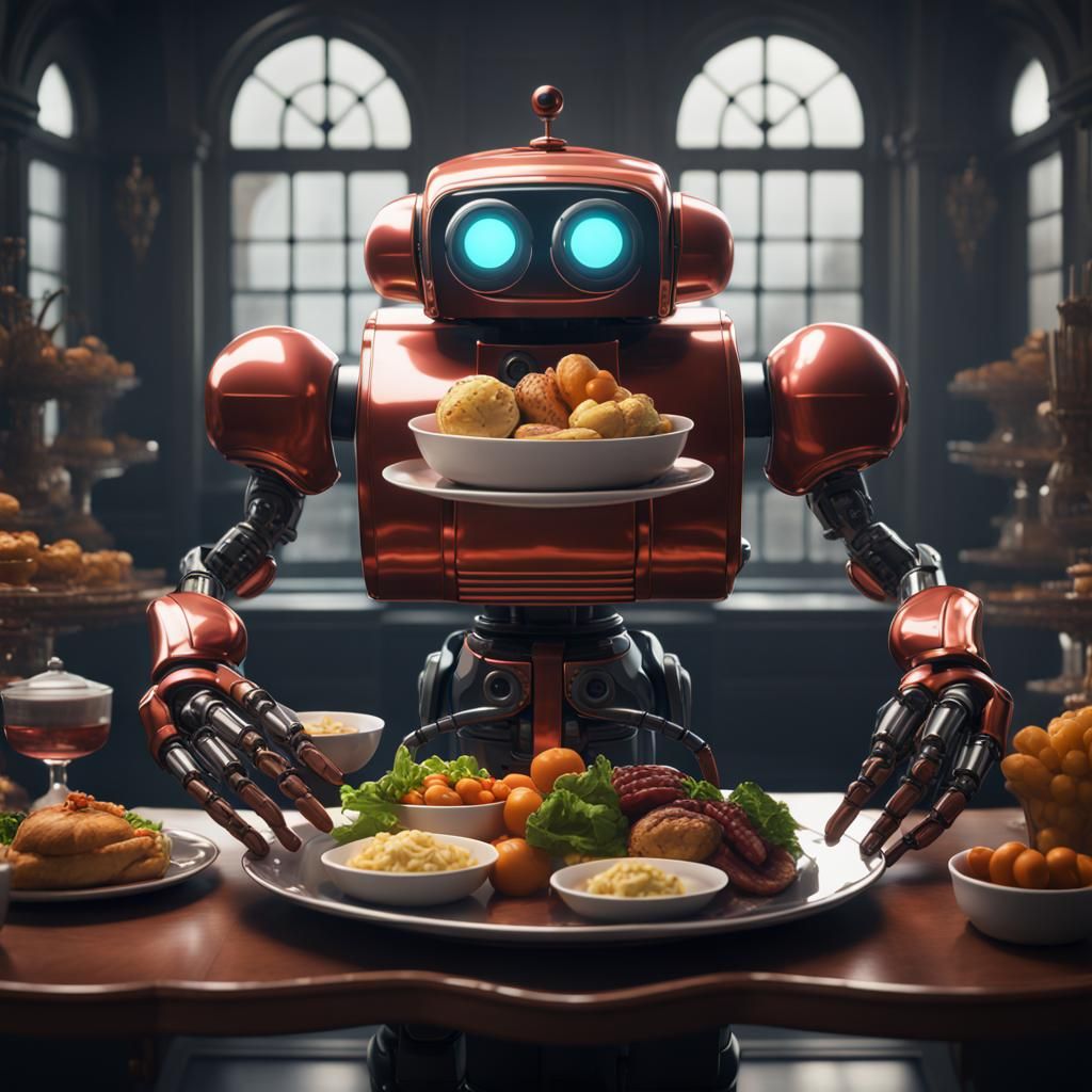 Octo-Armed Butler Robot Serving Food
