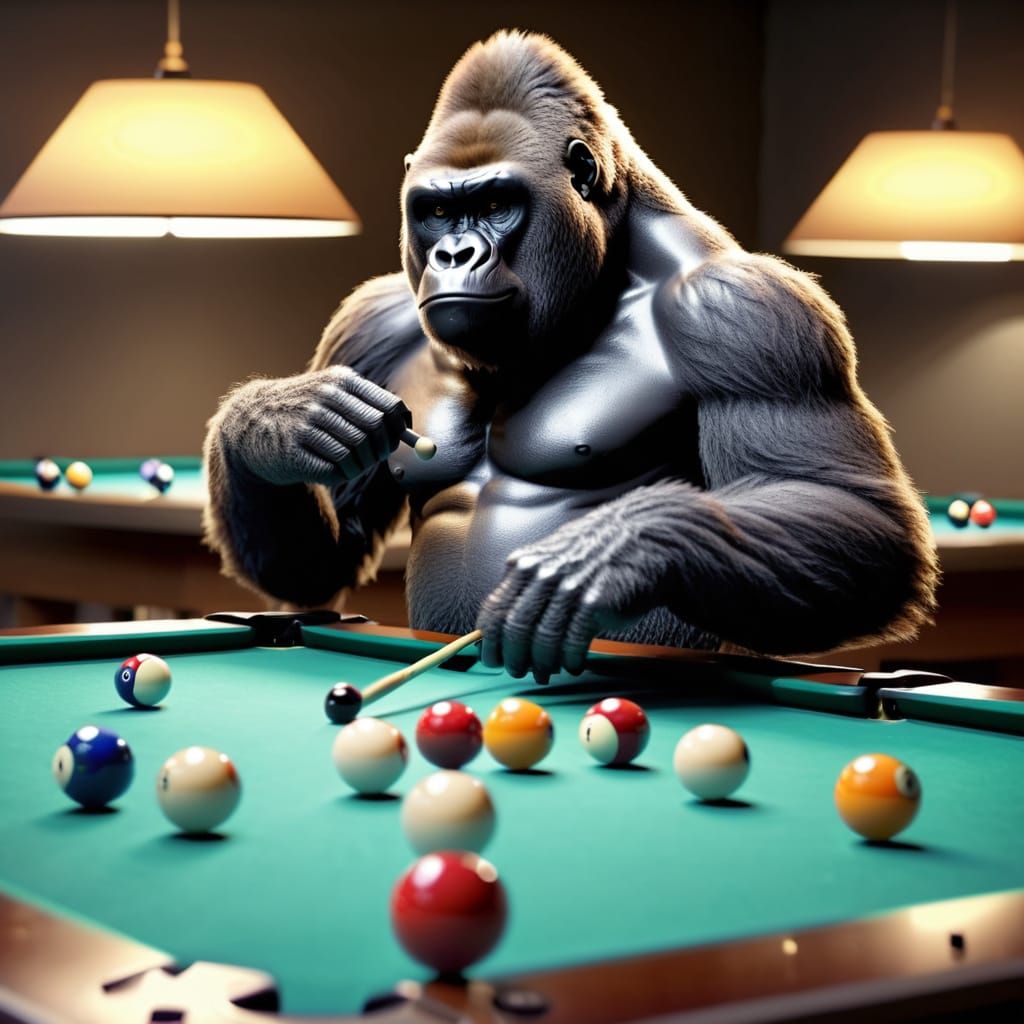 Felt Robot Gorilla Plays Pool in 4K