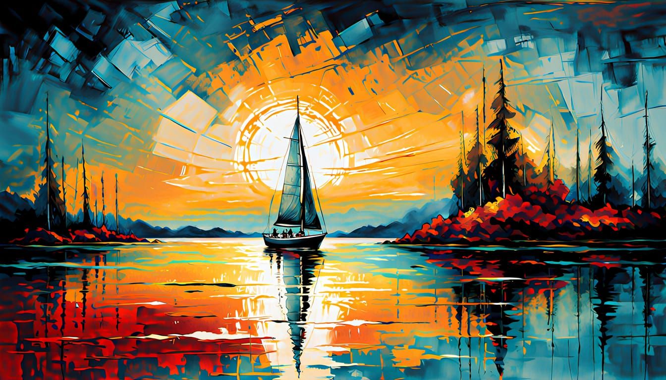 Dreamy Summer Sailboat on a Serene Lake at Golden Hour