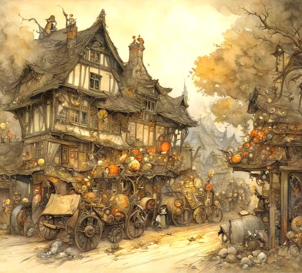 Detailed Fairy Tale Illustration in Rackham and Monge Style