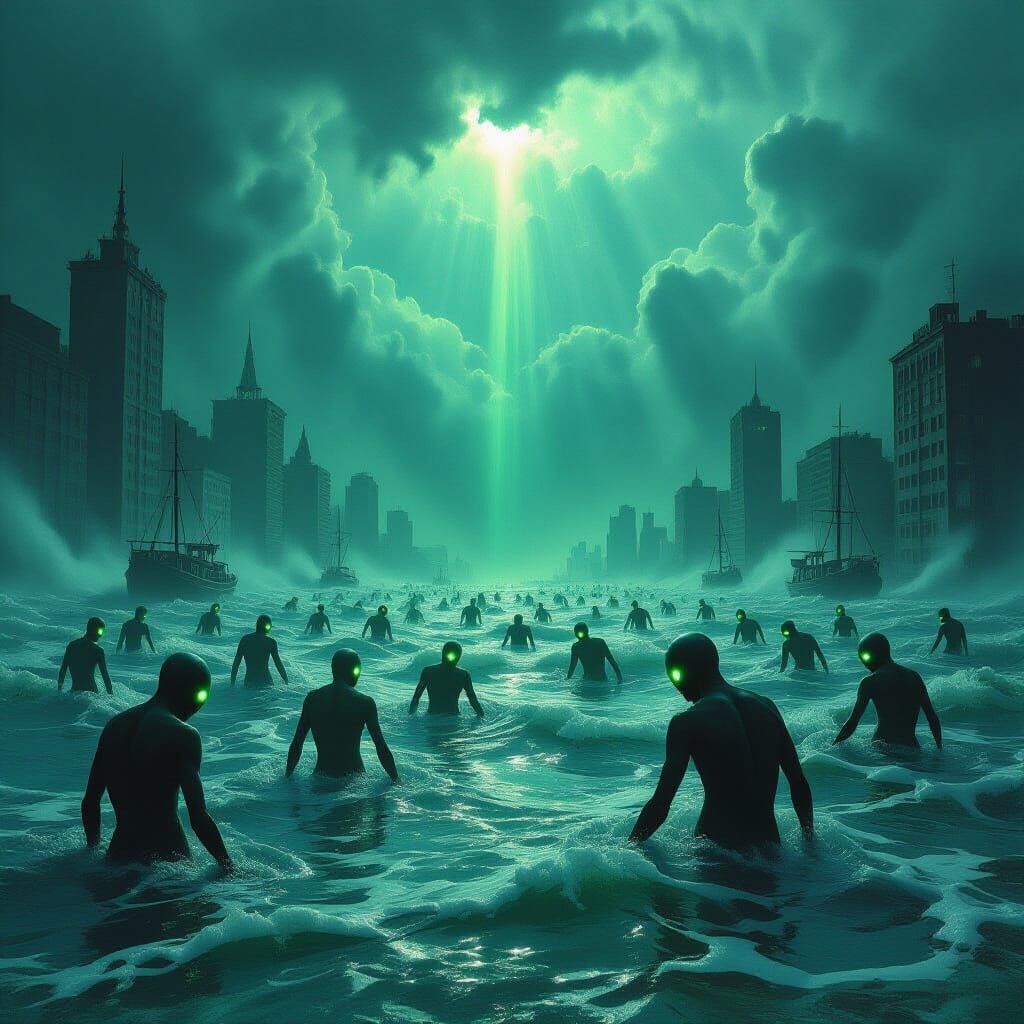 Surreal Cataclysmic Flood with Mutated Humans