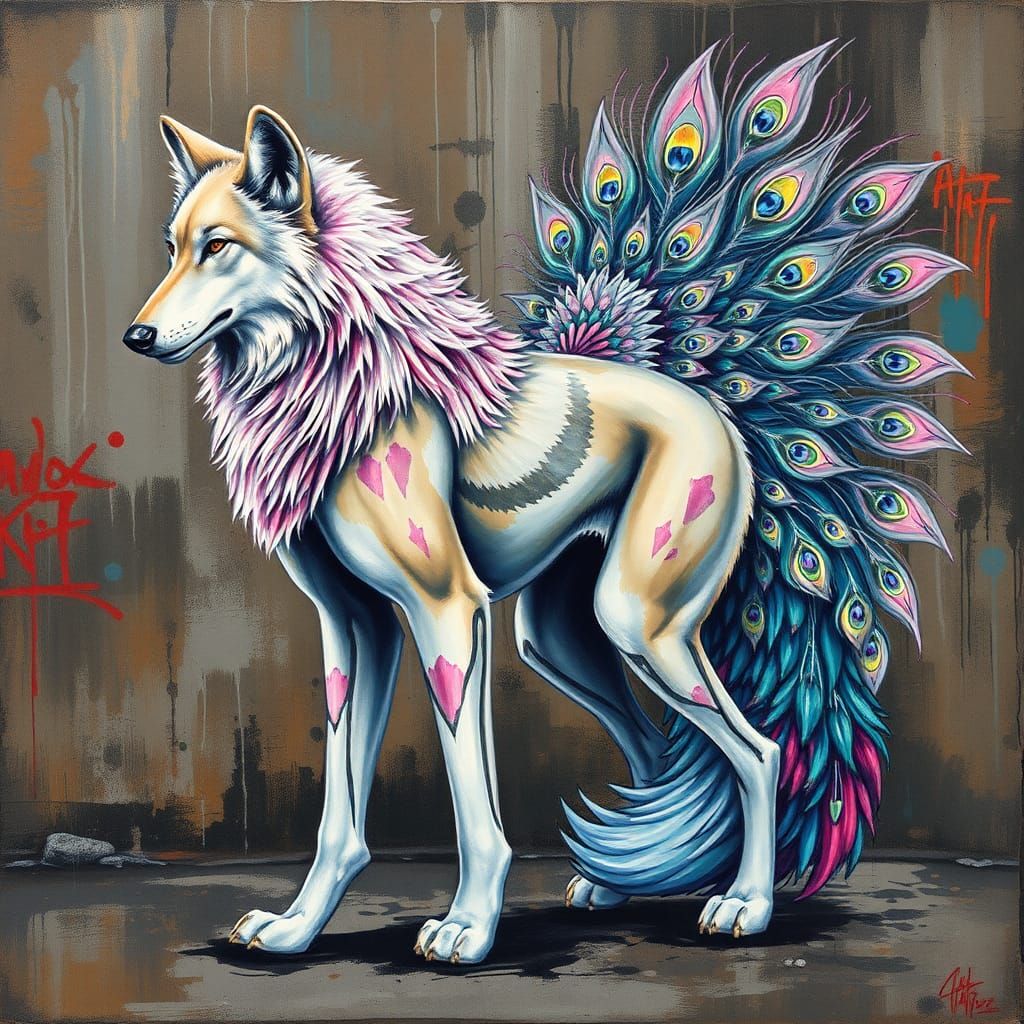 Wolf-Peacock Hybrid in Polychromatic Urban Fantasy