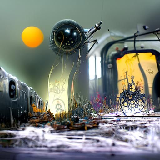 Cosmic Horror Dreamscape with Ravens in Solar-Punk Style