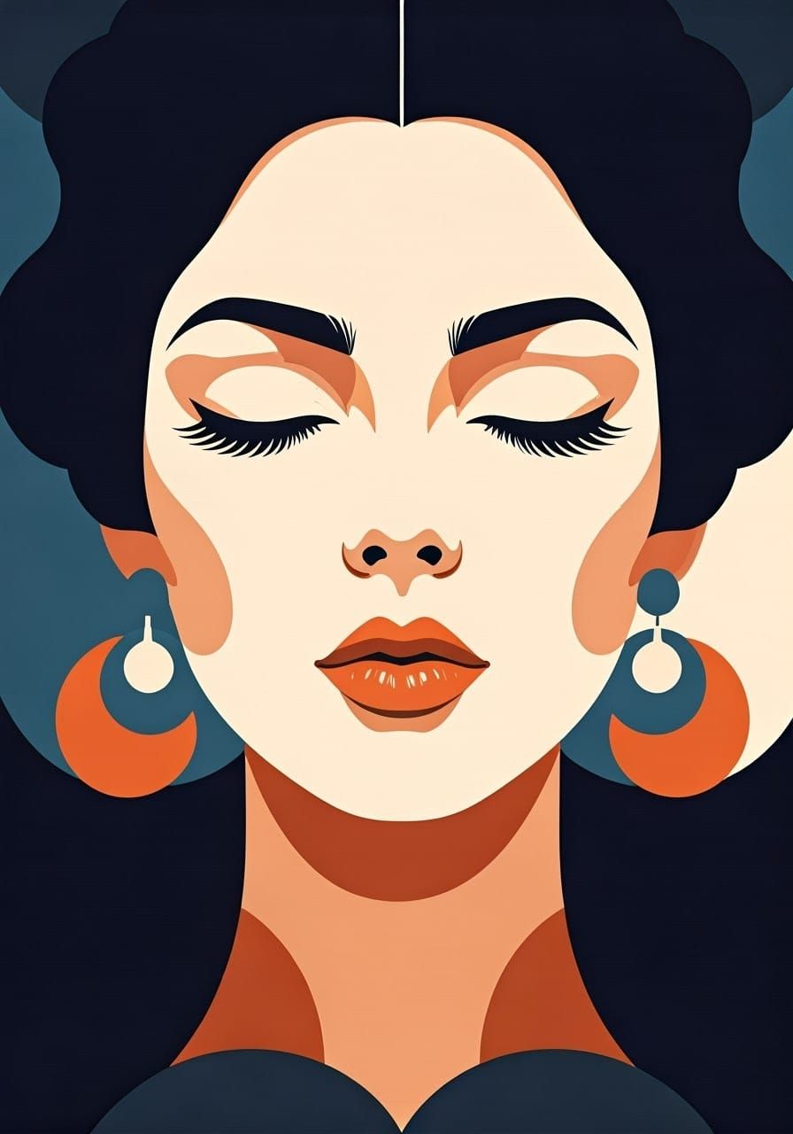Sultry Art Deco Portrait in Geometric Hues