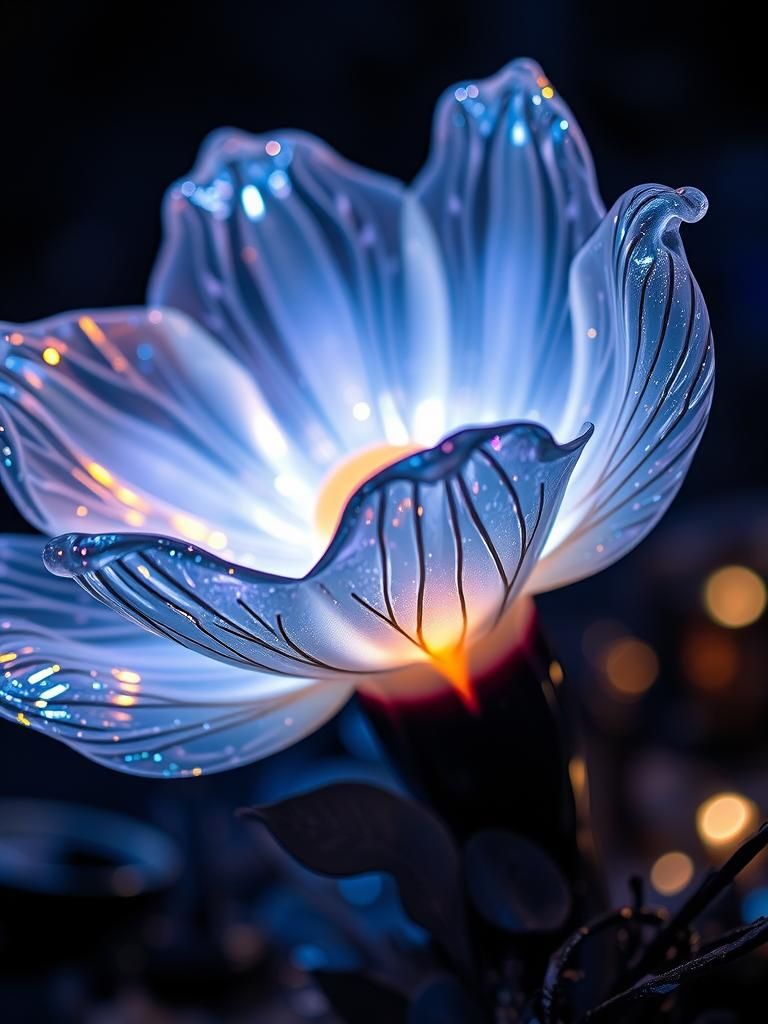 Ethereal Glass Flower Figurine Radiating Light