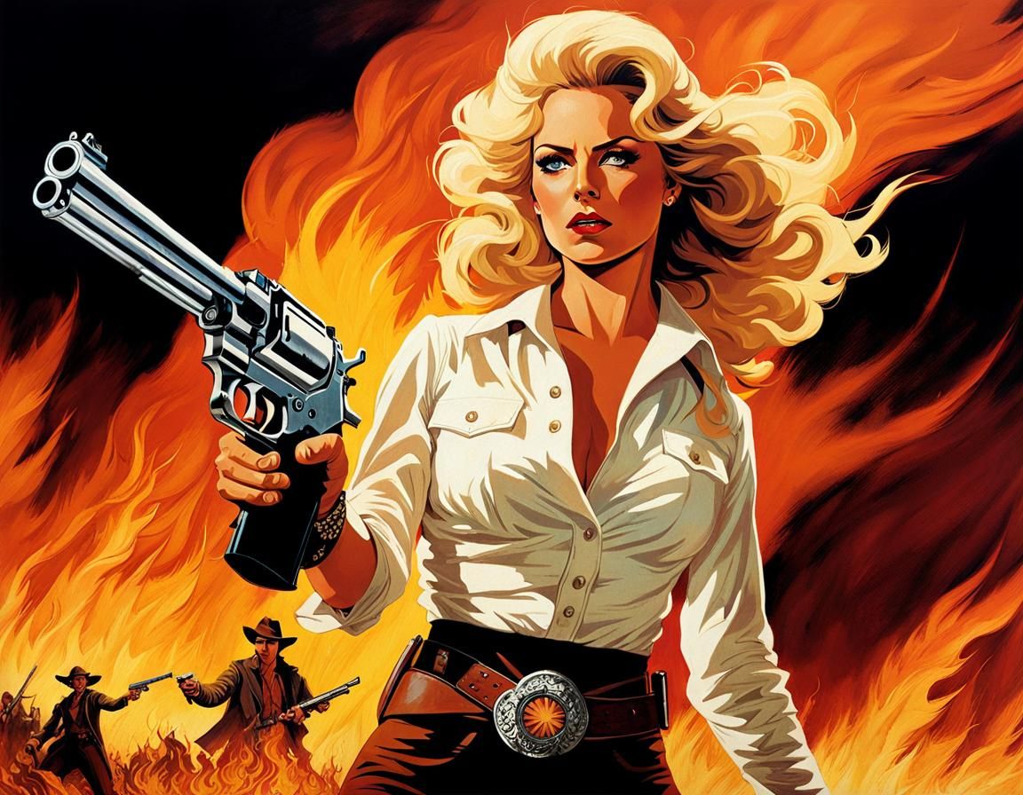 Fiery Gunslinger in a Spaghetti Western Style