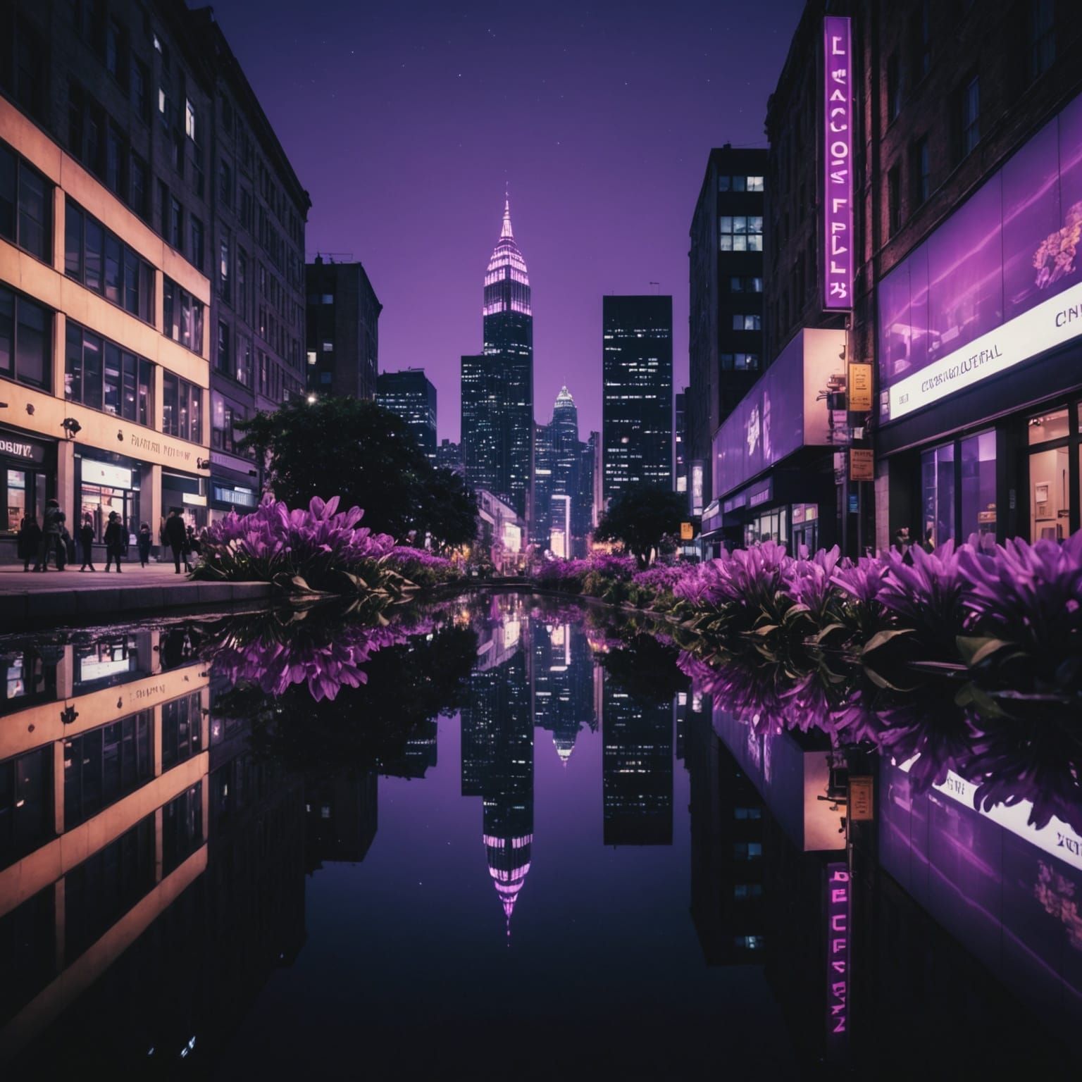 Cinematic Cityscape Bloom in Purple Haze