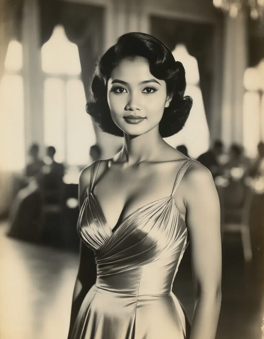 Elegant Ballroom Scene with Indonesian Woman