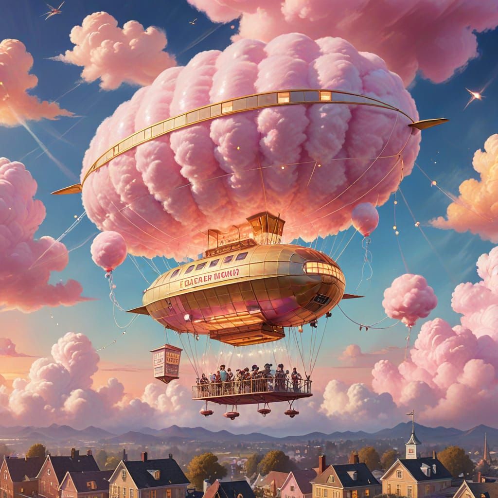 Cotton Candy Airship: Retro-Futuristic Vintage Poster Art