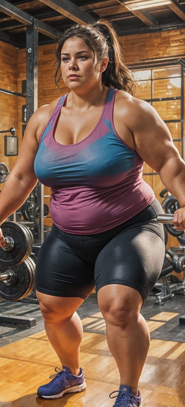 Overweight Woman Working Out in Gym