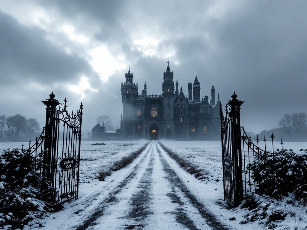 Gothic Allerdale Hall Mansion at Dawn in Cumbria