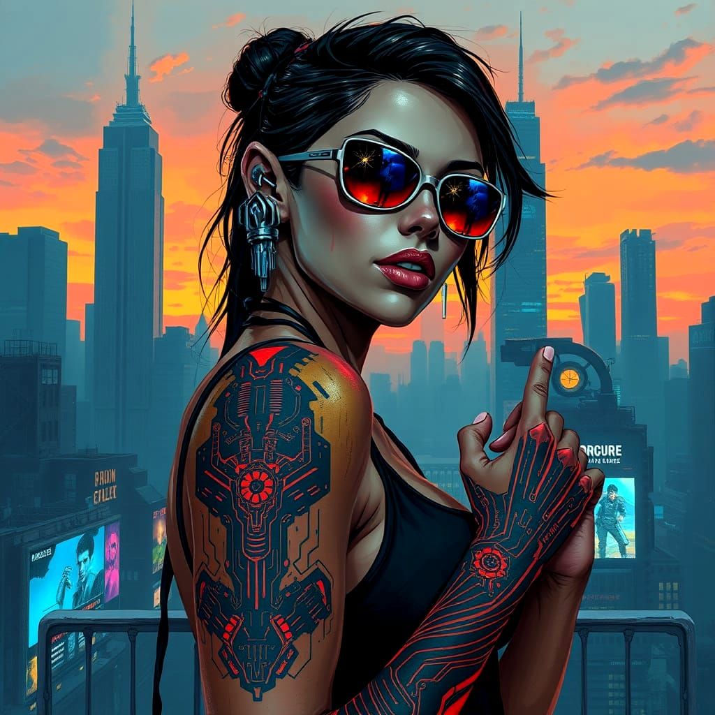 Cyberpunk Woman in Vibrant Gouache