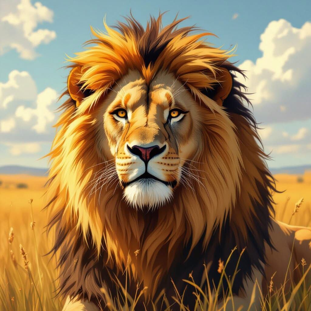 Majestic Lion on Savannah, Digital Art