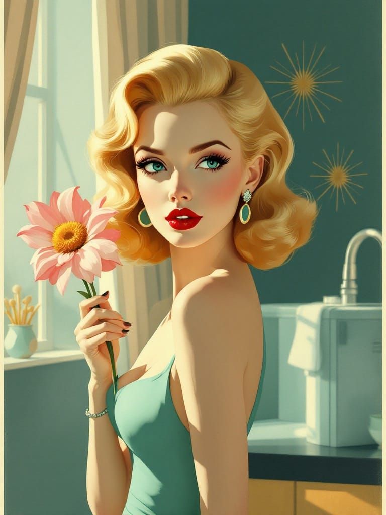 1950s Pin-Up in Art Deco Style