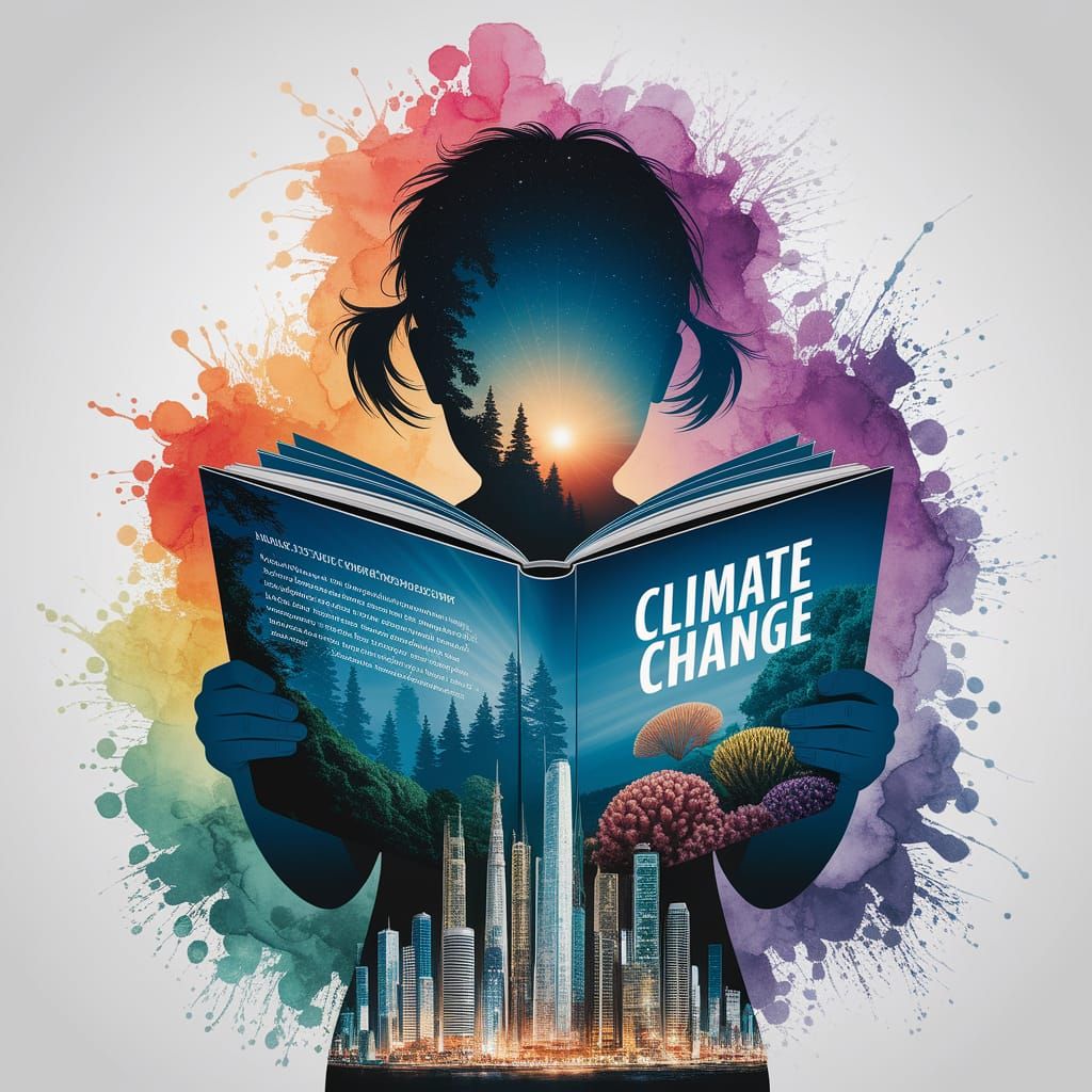 Child Reads of Future in Surreal Double Exposure