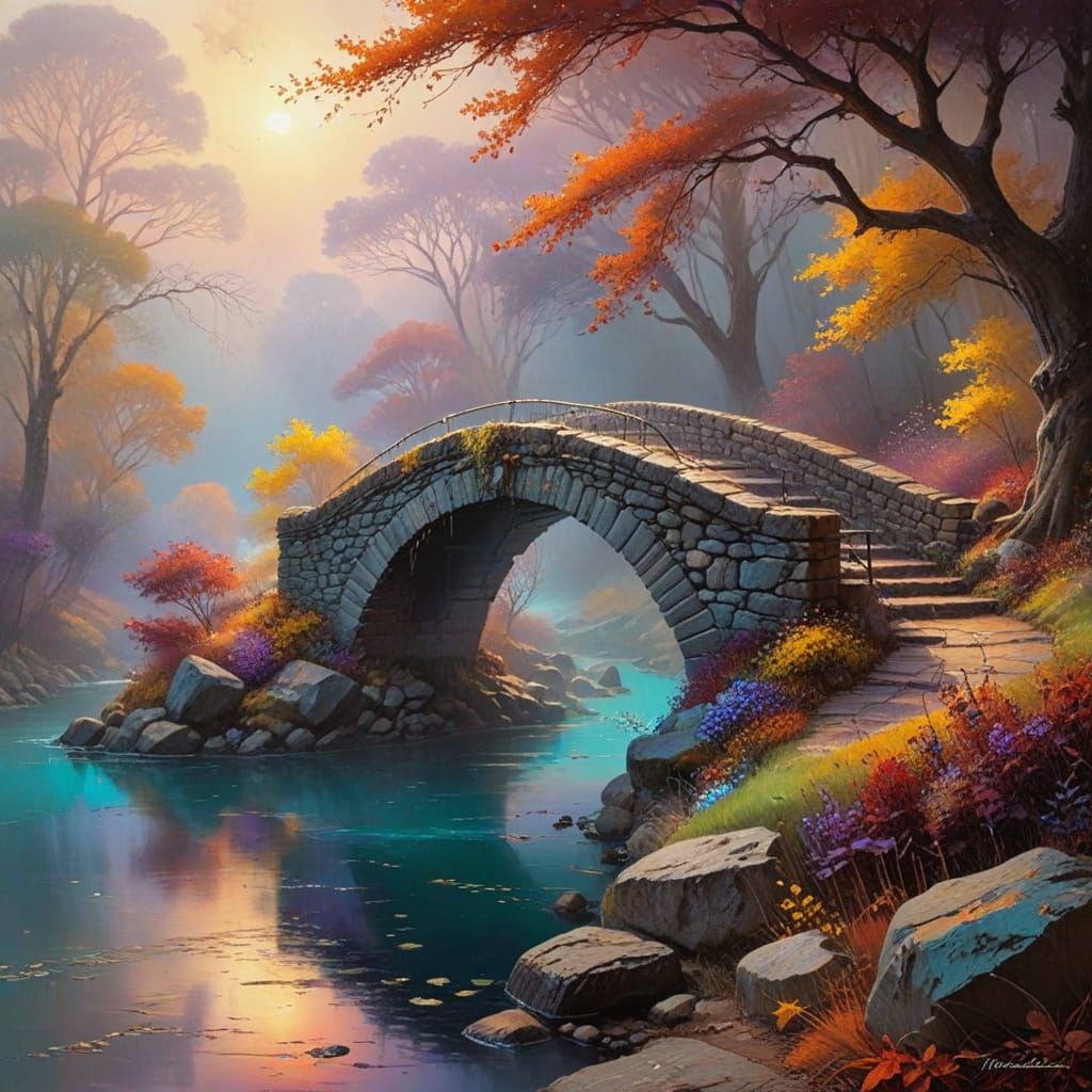 Majestic Arched Bridge in Autumn Masterpiece