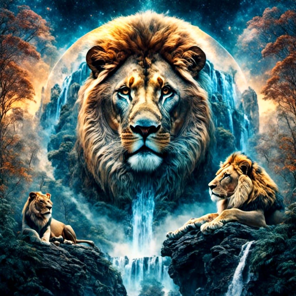 Lions Guarding the All-Seeing Eye in Fantasy Style