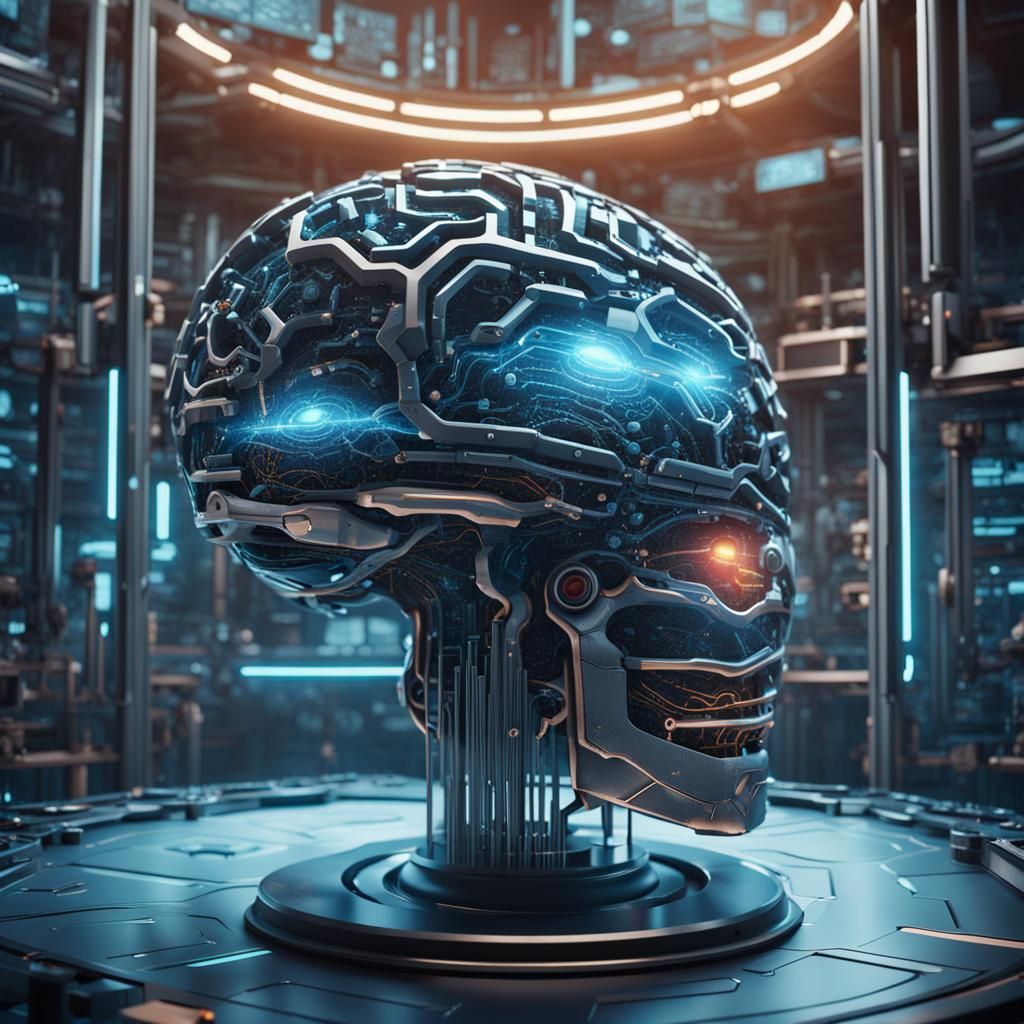 Futuristic AI Brain in Sci-Fi Lab