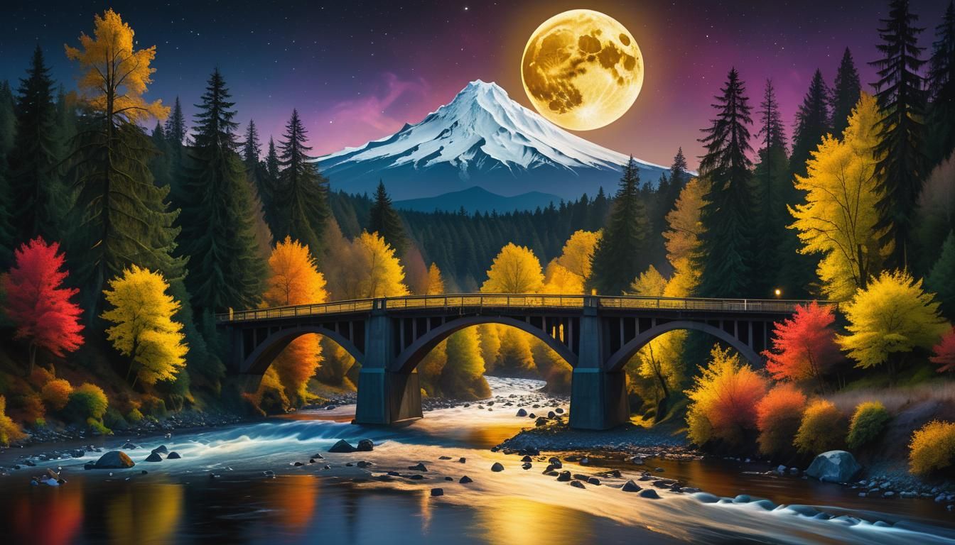 Jefferson Oregon Moonlit River in Art Deco Style