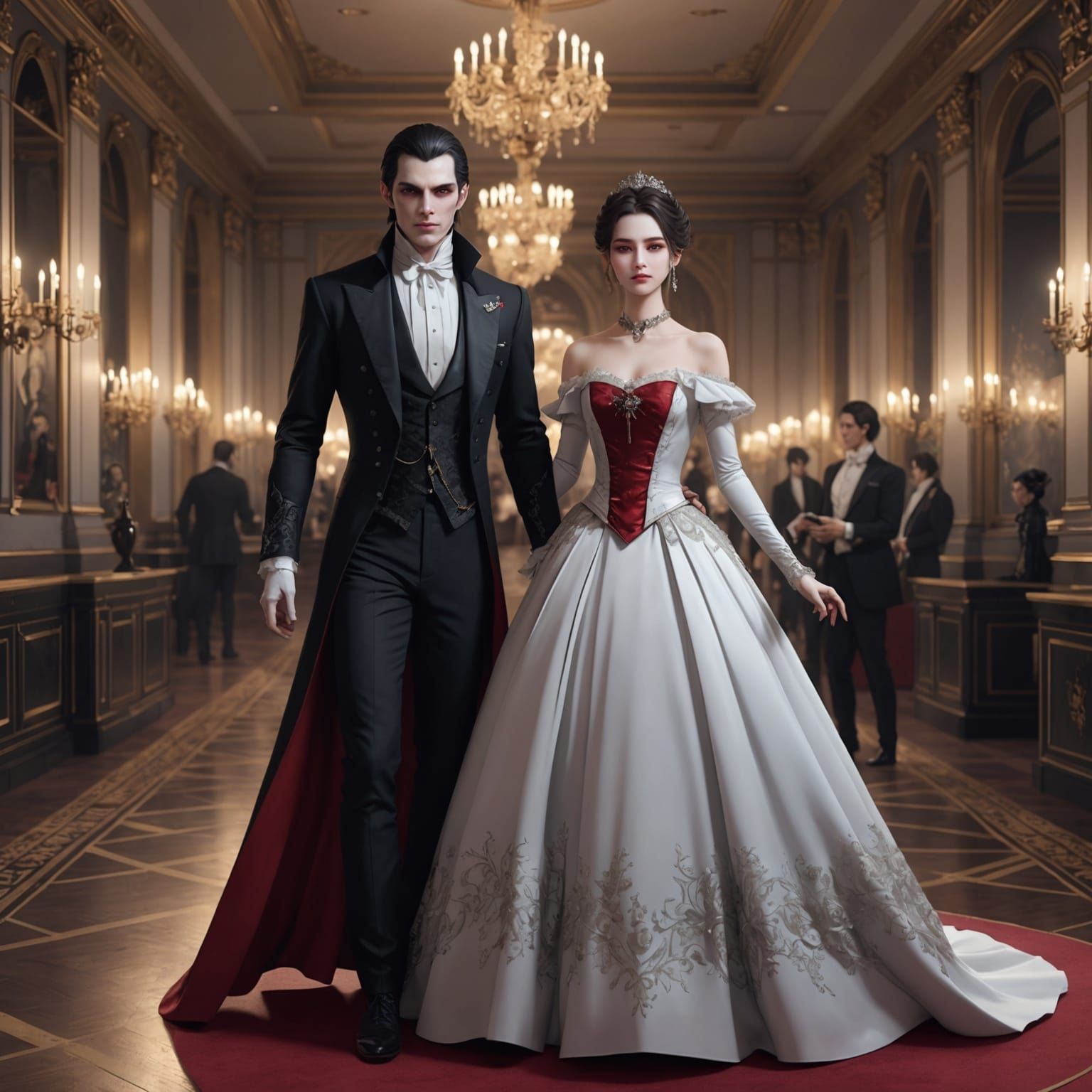 Elegant Vampires Arriving at Gala: 3D Anime Art