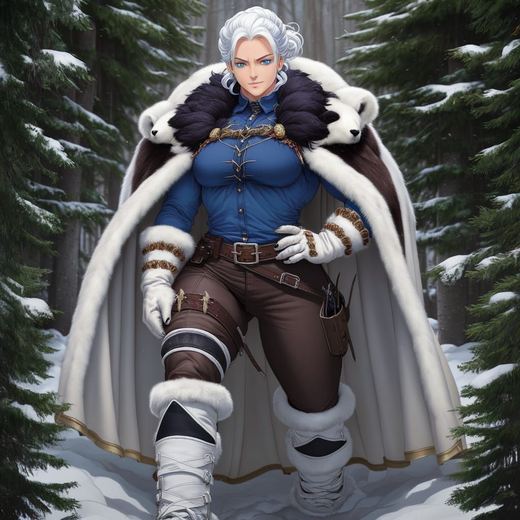Anime-Style Winter Woman Warrior in Fur