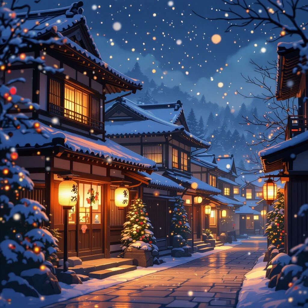 Magical Christmas Eve in Japan Digital Matte Painting