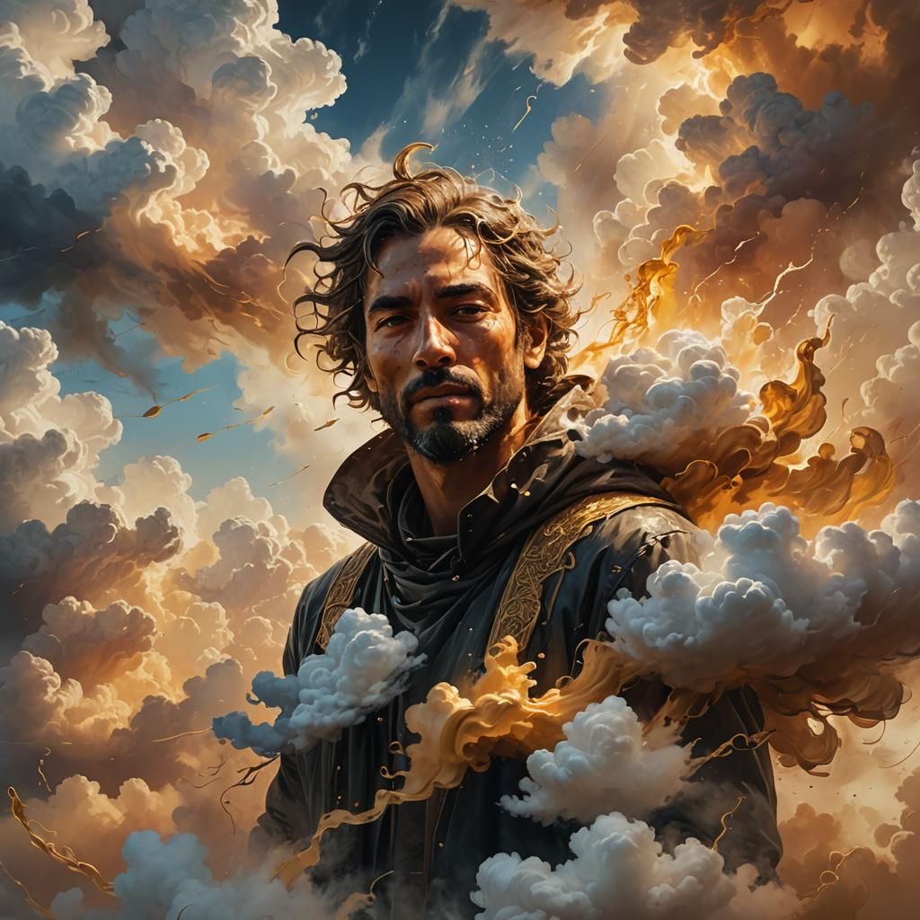 Dramatic Clouds Splash Art with Golden Glow