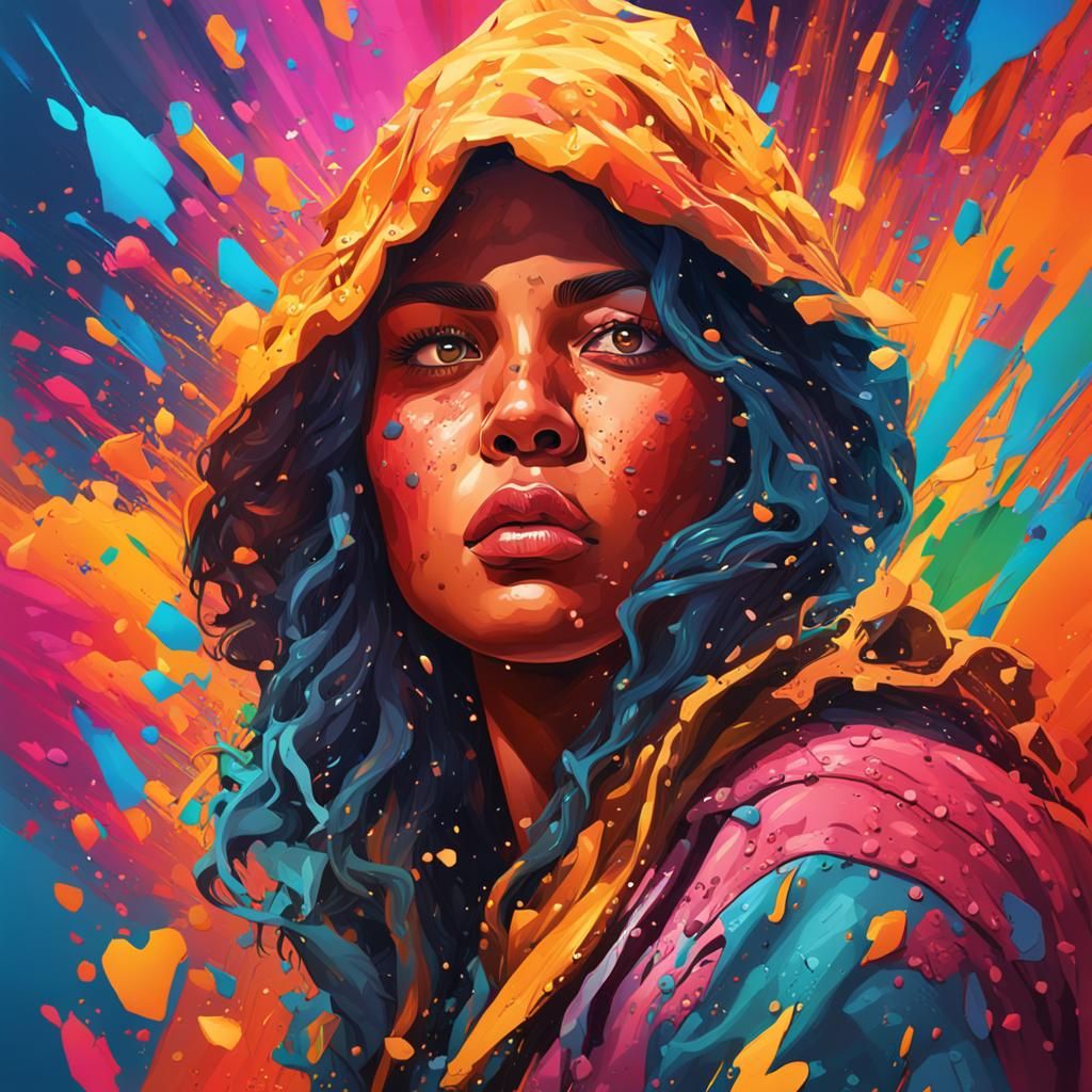 Hyperrealistic Voluptuous Woman in Splash Art Style