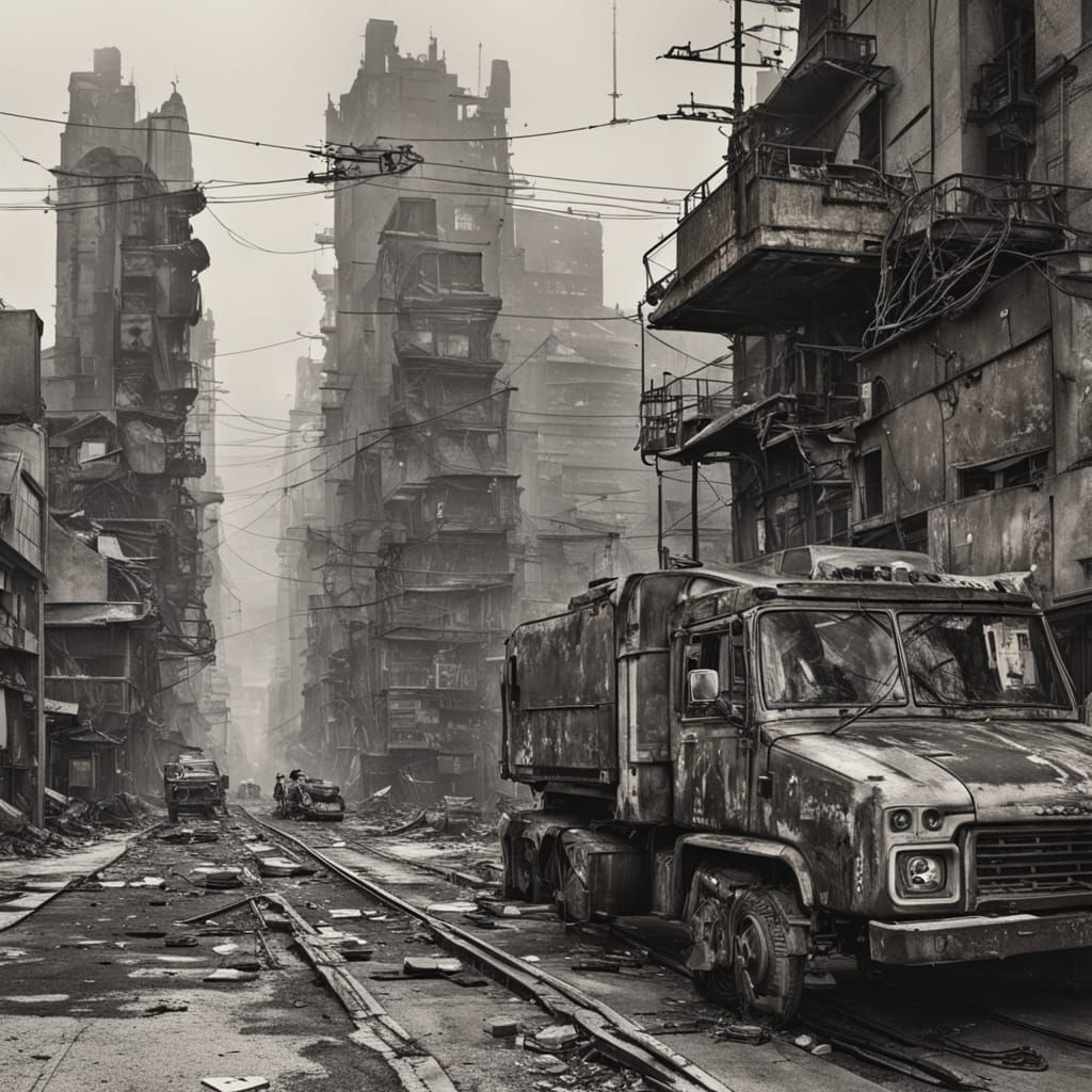 Dystopian Cityscape with Energy Portal in Street Art