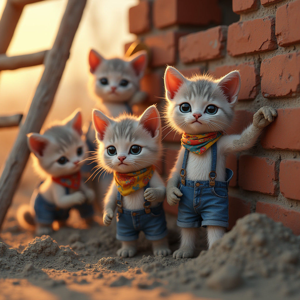Kittens Constructing Brick Wall: Matte Painting