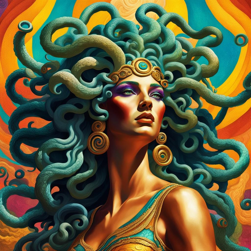 Medusa at Music Festival: Hyperrealistic Splash Art