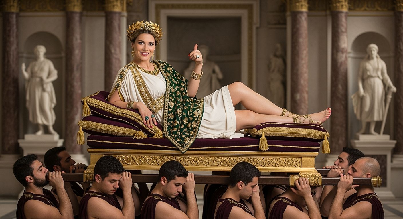 Regal Roman Empress on Golden Litter