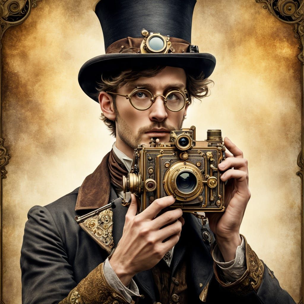 Steampunk Photographer in Watercolor Art Style