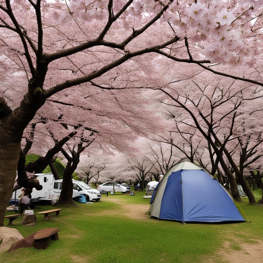 beautiful cherry blossoms campsite