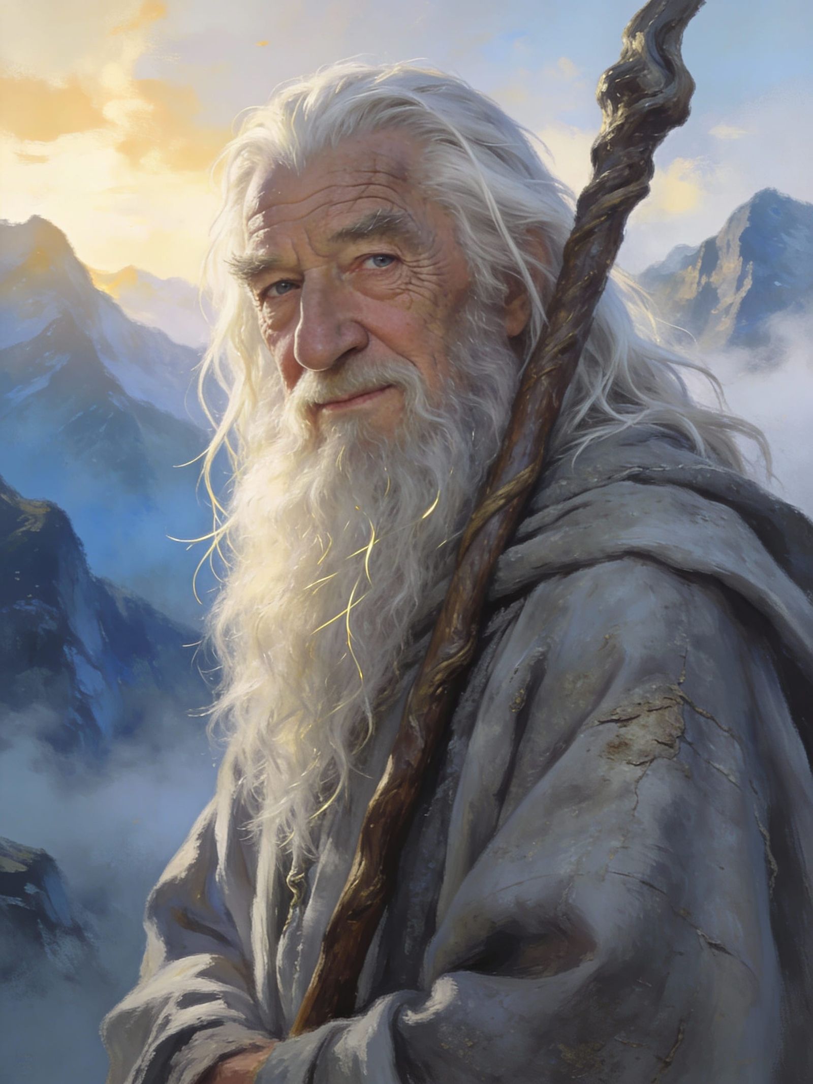 Gandalf the Grey in Detailed Digital Illustration Style