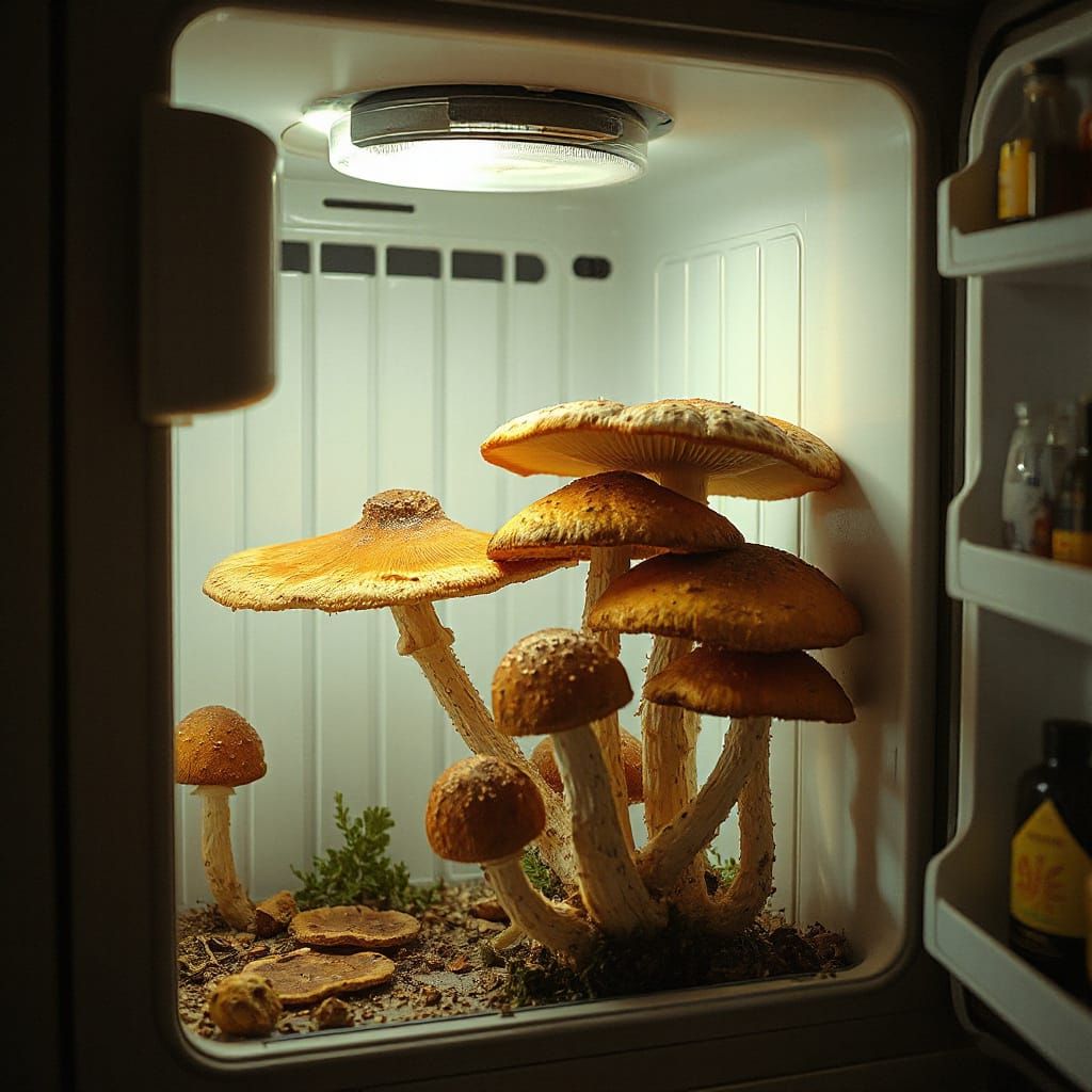 Surreal Mushrooms Grow in Vintage Refrigerator