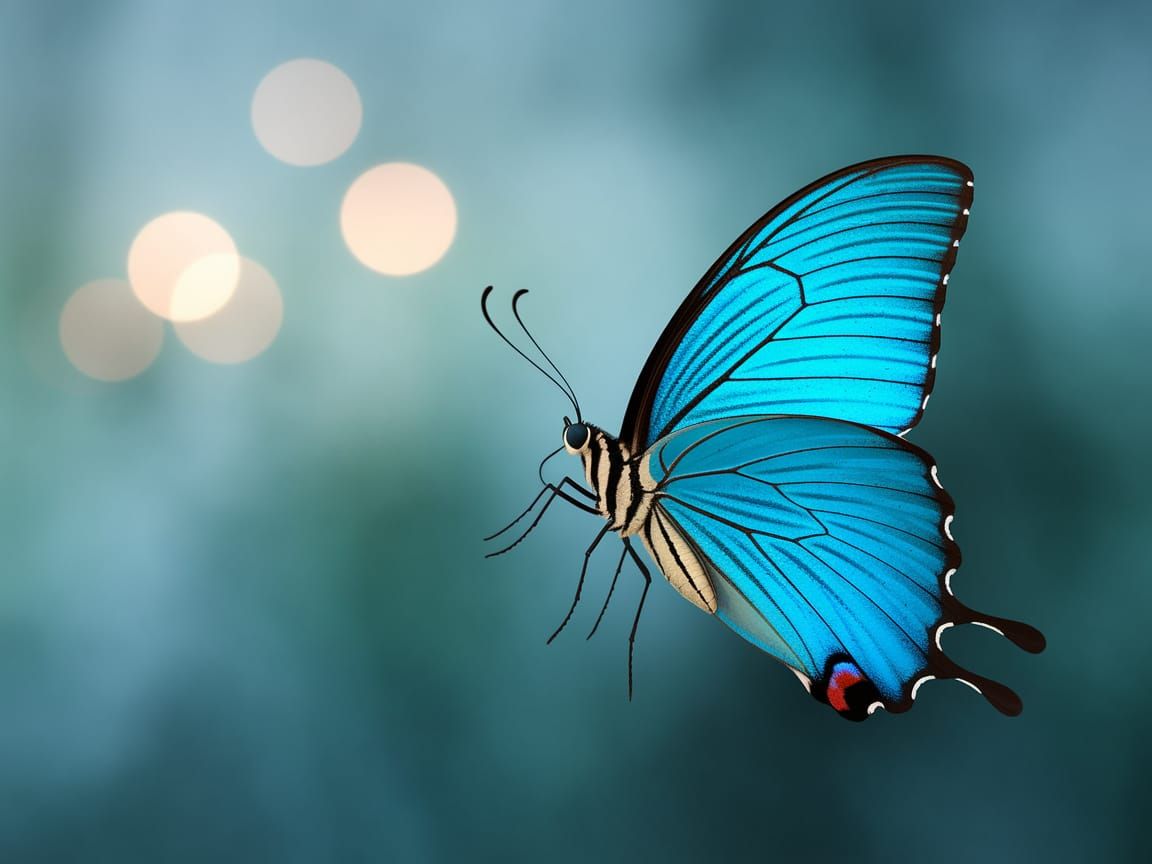 Vibrant Blue Butterfly in Ethereal Flight