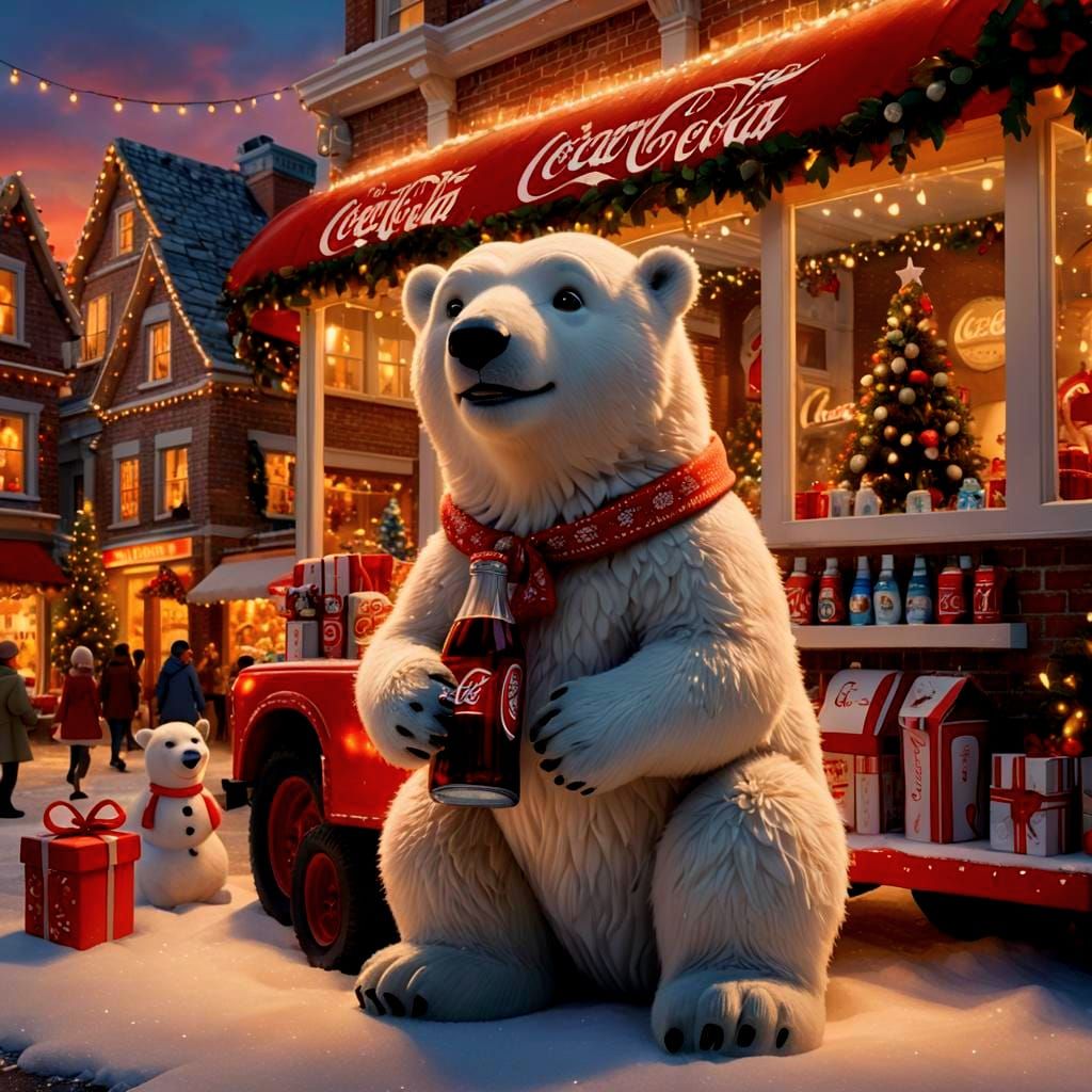Coca-Cola Polar Bear and Christmas Girl in Pixar Style